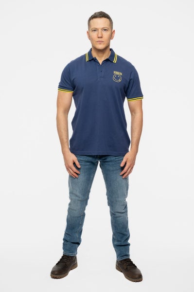 Nirvana Polo T Shirt Smile Face Band Logo new Official Mens Navy Blue Carousel 2