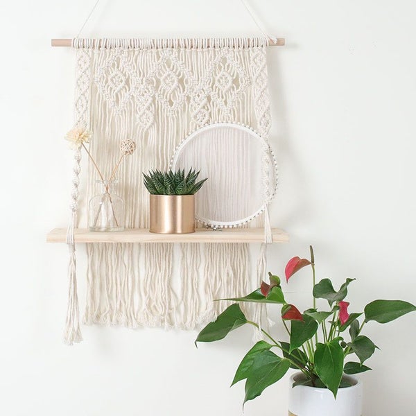 Wood Shelf Macrame Planter Plant Hanger Wall Hanging I0915LC0 Carousel 1