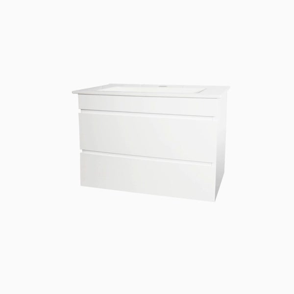 Slim 750mm Square Basin White Double Drawers Wallhung Vanity Carousel 1