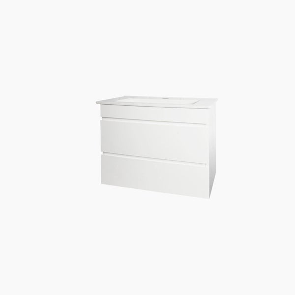 Slim 600mm Square Basin White Double Drawers Wallhung Vanity Carousel 1