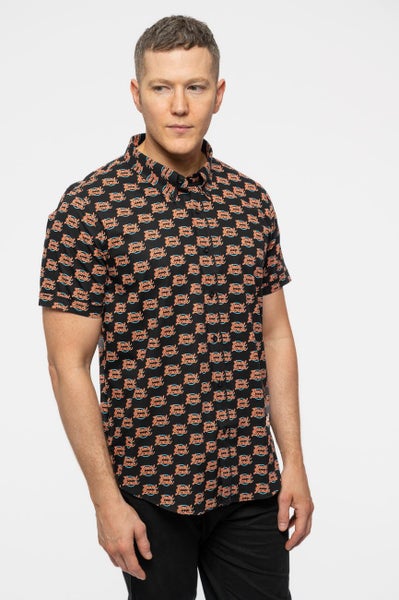 David Bowie Casual Shirt Logo repeat Pattern new Official Mens Black Casual Carousel 5