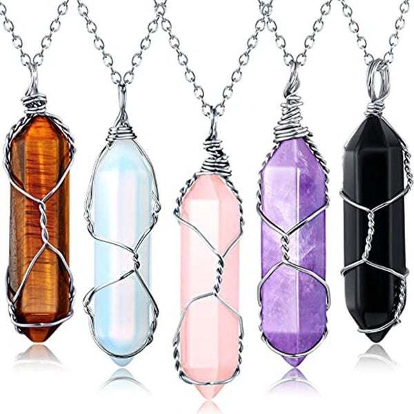 5pcs Necklace Bullet Crystal Quartz Stone Chakra Pendant B0400MZ0 Carousel 1