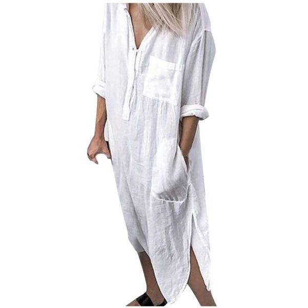 Maxi Shirt Dress Linen Summer Dresses Womens Clothing Size 18 J2202WT8 Carousel 1