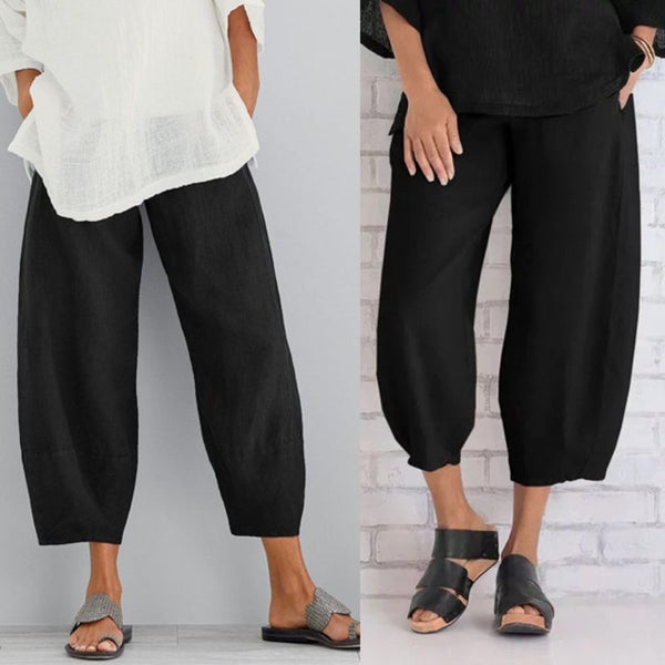 Black Linen Pants Cropped Womens Clothing Size 16 F0974BK7 Carousel 1