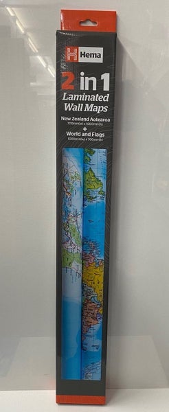 Hema Wall World Map & Flags + New Zealand Aotearoa Wall Map Laminated 1000 x 700 Carousel 2