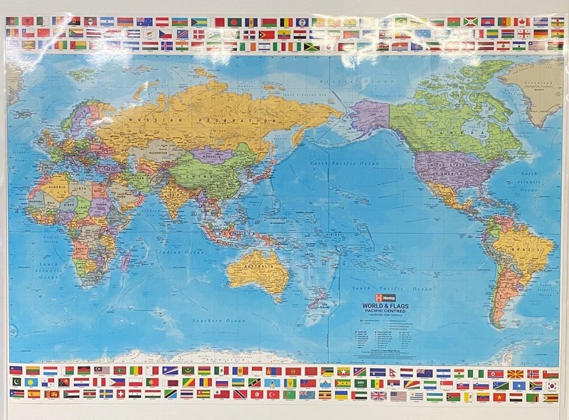 Hema World & Flags Wall Map Laminated 1000 x 700 mm Carousel 1