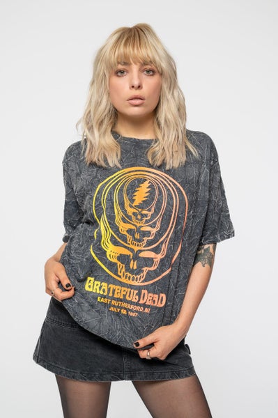 Grateful Dead T Shirt Concentric Skulls new Official Unisex Dye Wash Black Carousel 3