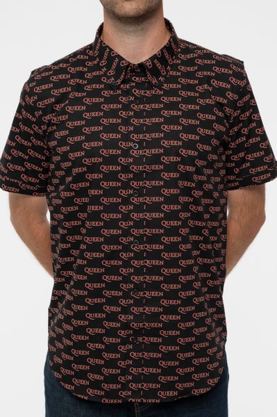 Queen Casual Shirt Logo Pattern Repeat Band Logo new Official Mens Black Carousel 2