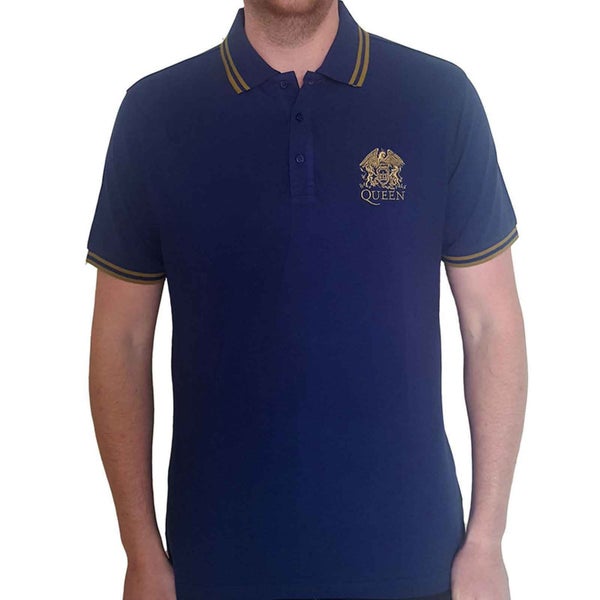 Queen Polo Shirt Classic Crest Band Logo new Official Mens Navy Blue Carousel 1