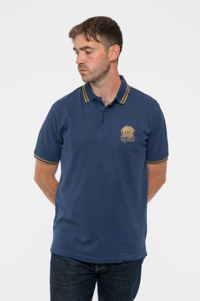 Queen Polo Shirt Classic Crest Band Logo new Official Mens Navy Blue Carousel 3