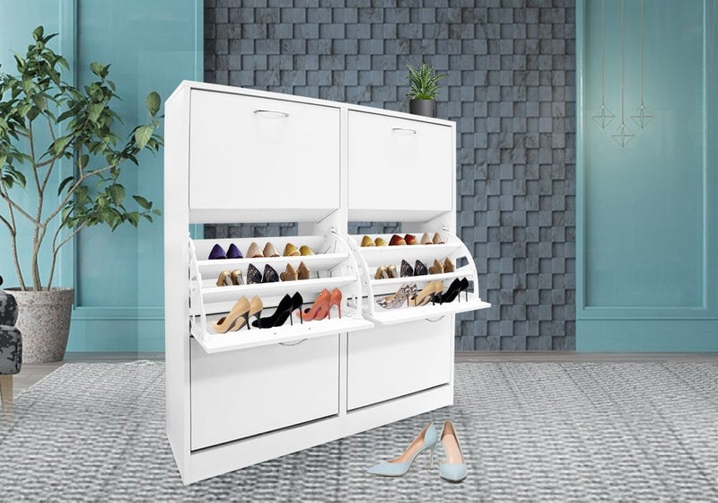 Shoe Cabinet Shoes Storage Rack Organiser Wooden Shelf Drawer 54 Pairs Carousel 2