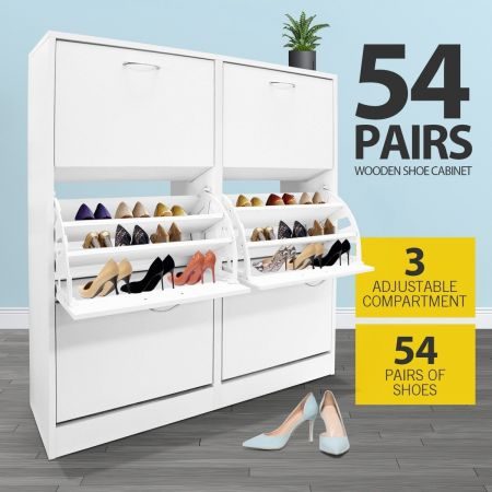 Shoe Cabinet Shoes Storage Rack Organiser Wooden Shelf Drawer 54 Pairs Carousel 1