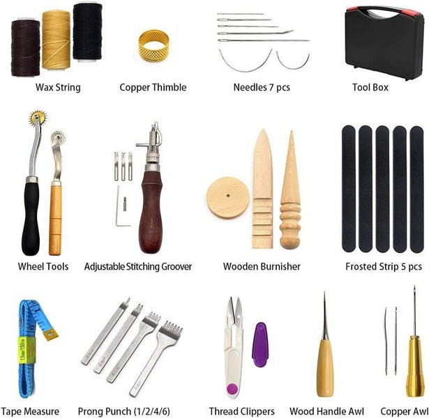 59pcs Leather Repair Stitching Carving Sewing Working Craft Tools Kit 2039001 Carousel 2