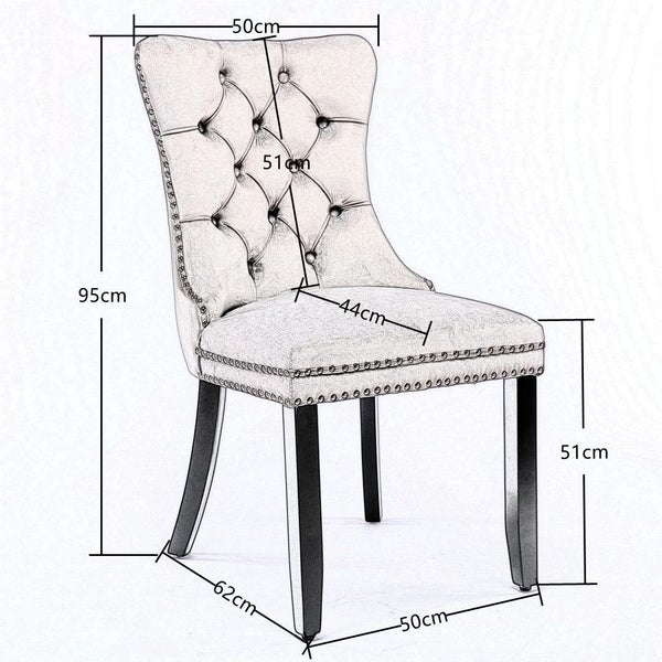 2X Velvet Upholstered Tufted Kithcen With Solid Wood Legs Stud Trim And Ring Bla Carousel 2