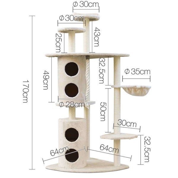 170cm Xl Multi Level Cat Scratching Post Tree Post House Tower-beige Carousel 2