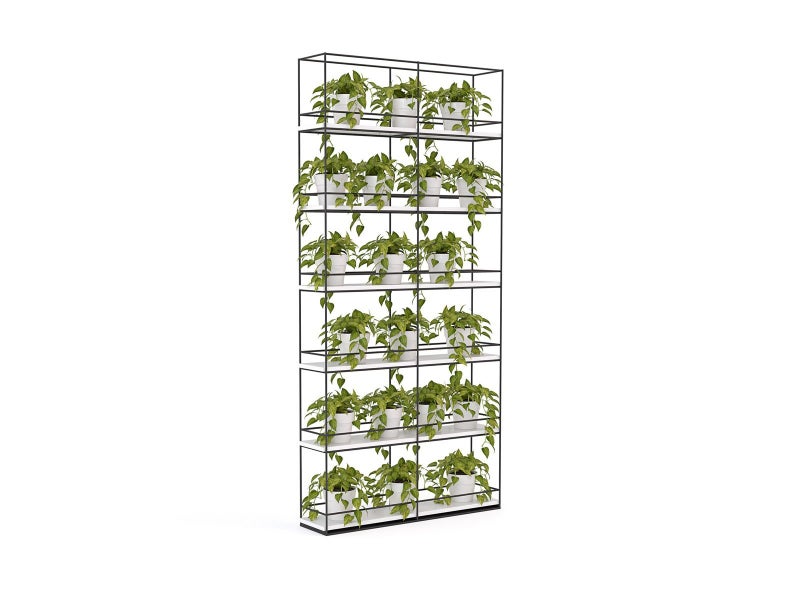 Knight's Cubit 2000mm High Planter Wall, Black Powdercoated Frame, White Shelf Carousel 2