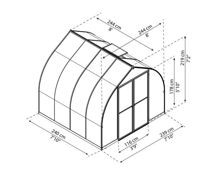 Greenhouse 8ft x 8ft Bella - Silver62934718213250111