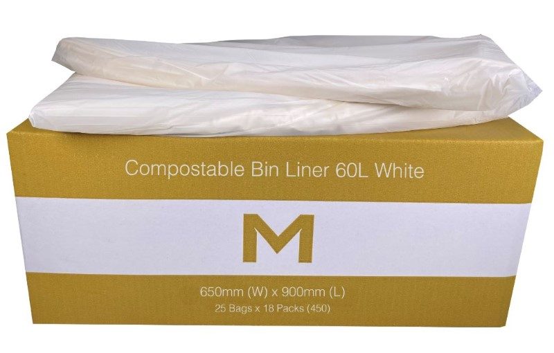 FP Compostable Bin Liner 60L - White, 650mm x 900mm x 30mu (Box of 450) Carousel 1