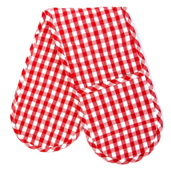 Rans Gingham Double Oven Mitt Red & White Carousel 1