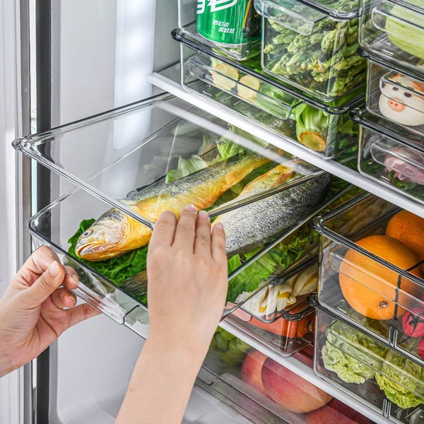 Clear Fridge Organiser Stackable Kitchen Food Storage Box Container with Lid Carousel 1