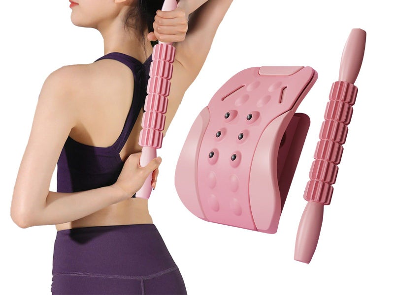 2 in 1 Neck and Back Stretcher Neck Cracker Back Lumbar Massager Pink Carousel 1