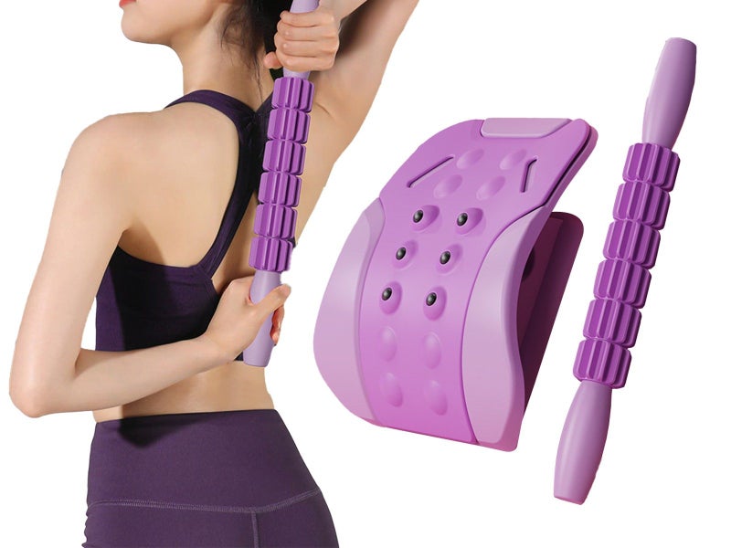 2 in 1 Neck and Back Stretcher Neck Cracker Back Lumbar Massager Purple Carousel 1