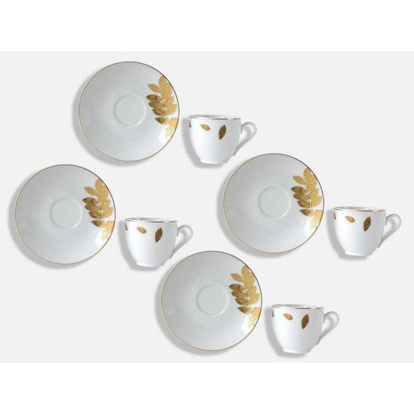 Bernardaud Vegetal Or Espresso Coffee Cup & Saucer Set 4pce Carousel 1