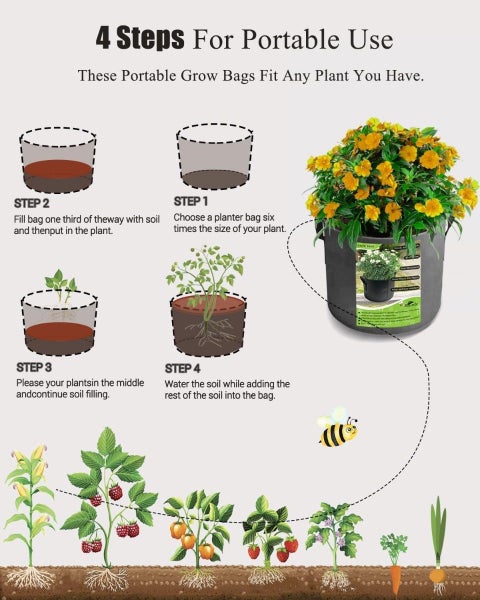 NEW 3 Gallon New Plant Grow Bags Garden Growing Grey Fabric Pot - 25 x 22cm Carousel 2