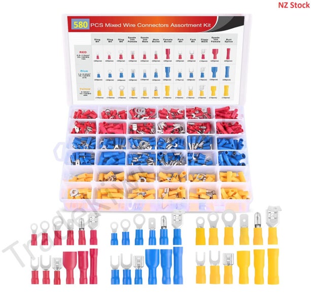 580pcs crimp terminals Butt Bullet Spade Fork Ring Piggy Back Wire Connectors Carousel 1