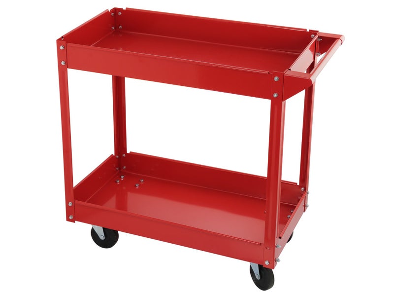 2 Tier Steel Workshop Tools Cart | 120kg 2x Tray Shelf Mobile Commercial Trolley Carousel 1