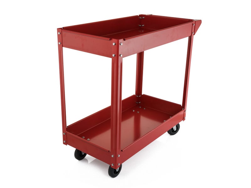 2 Tier Steel Workshop Tools Cart | 120kg 2x Tray Shelf Mobile Commercial Trolley Carousel 2