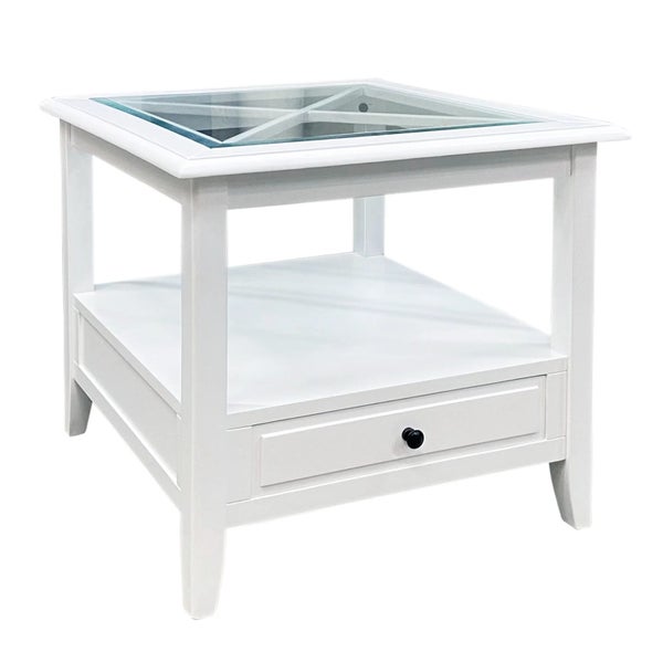 Hampton One Drawer Bedside Lamp Table Nightstand White Carousel 1