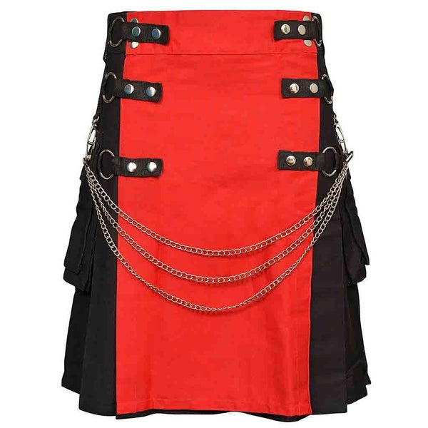 Highlander Fashion Kilt Black with Removable Chain and Apron Utility Kilt Carousel 1