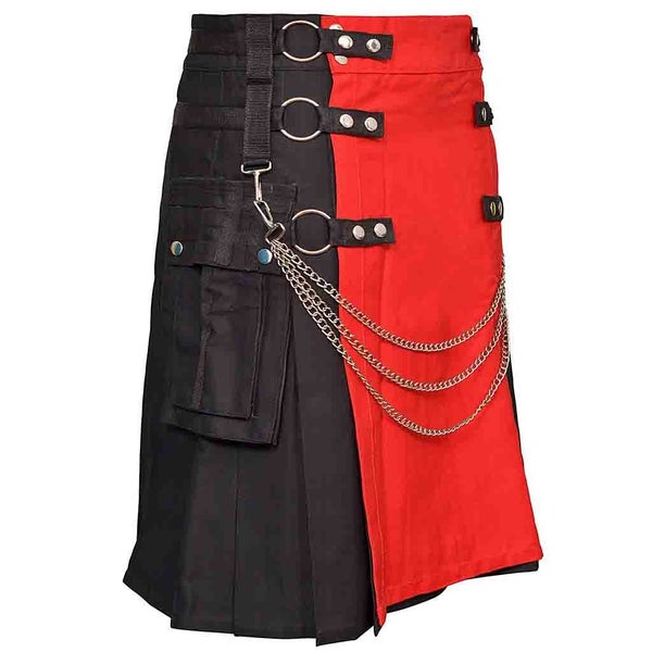 Highlander Fashion Kilt Black with Removable Chain and Apron Utility Kilt Carousel 2