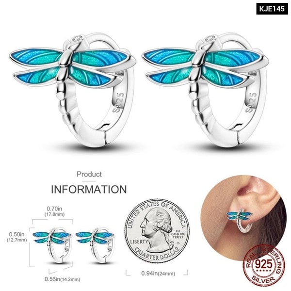 925 Sterling Silver Colourful Dragonfly Butterfly Animal Earrings For Women E... Carousel 1