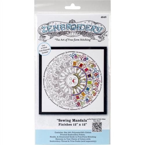 Design Works Zenbroidery Stamped Embroidery - Sewing Mandala 12" x 12" Carousel 1
