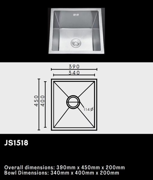 Single Bowl Stainless Steel Sink 390x450mm Carousel 2