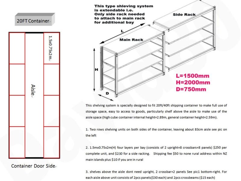 Shelf 2x0.5x2m SIDE Rack Storage Metal Shelves Depth=50cm Carousel 10