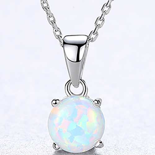 925 Sterling Silver Opal Necklace "Evara" (White) Carousel 1