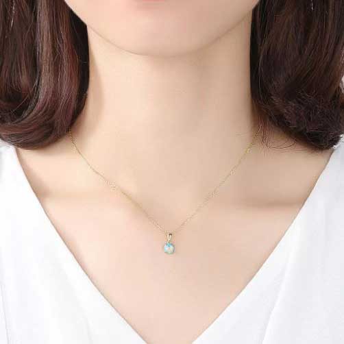 925 Sterling Silver Opal Necklace "Evara" (White) Carousel 2