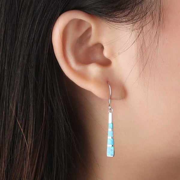 925 Sterling Silver Drop Earrings with Opal "Neve" (Blue) Carousel 2