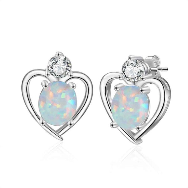 925 Sterling Silver Opal Stud Earrings "Shahana" (White) Carousel 1