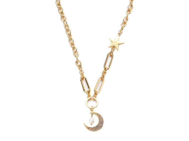 Necklace Moon Pendant CZ Diamonds 18K Gold Plated Necklace Carousel 1