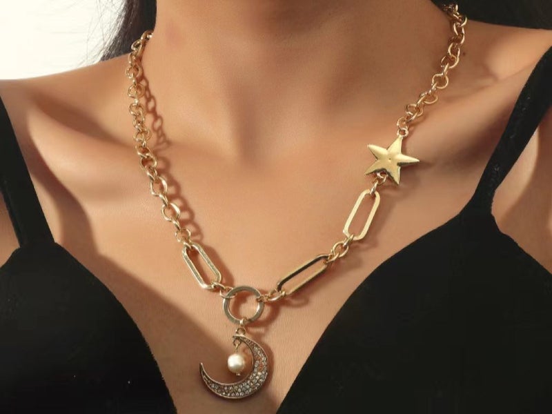 Necklace Moon Pendant CZ Diamonds 18K Gold Plated Necklace Carousel 5