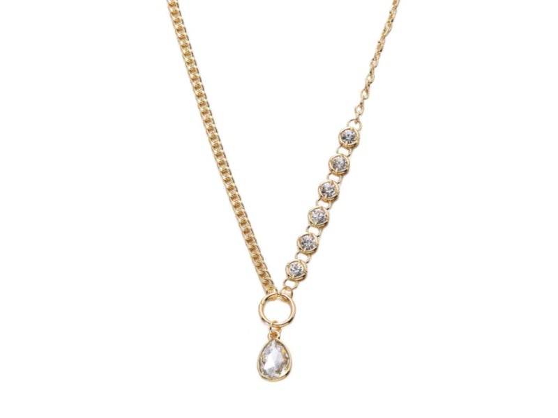 Drop Crystal Pendant Necklace 14KGP Gold Carousel 1