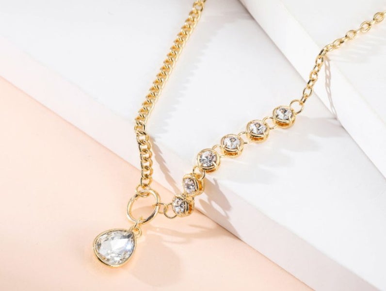 Drop Crystal Pendant Necklace 14KGP Gold Carousel 2