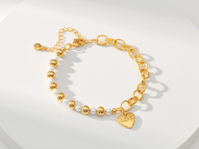 Pearl Bracelet Heart Pendant Bead 18K Gold Plated Bracelet Carousel 2