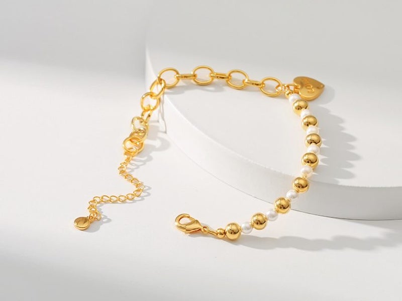 Pearl Bracelet Heart Pendant Bead 18K Gold Plated Bracelet Carousel 4
