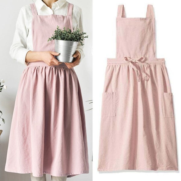 Cotton Linen Apron Nordic Pleated Skirt Pinafore Dresses I0544PK0 Carousel 1