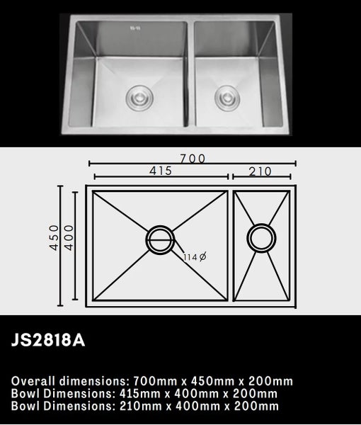 Double Bowl Stainless Steel Sink 700x450mm Carousel 2